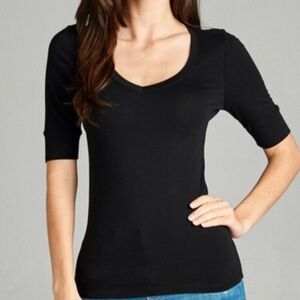 Splendid longline black scoop neck short sleeve fitted Tee size Medium